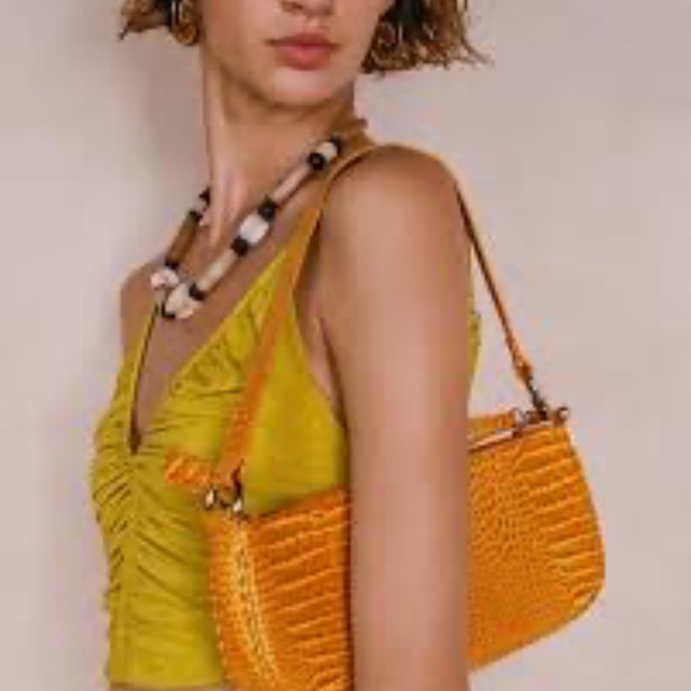 Urban Outfitters Orange Shoulder Baguette Bag Faux Leather with Silver Details